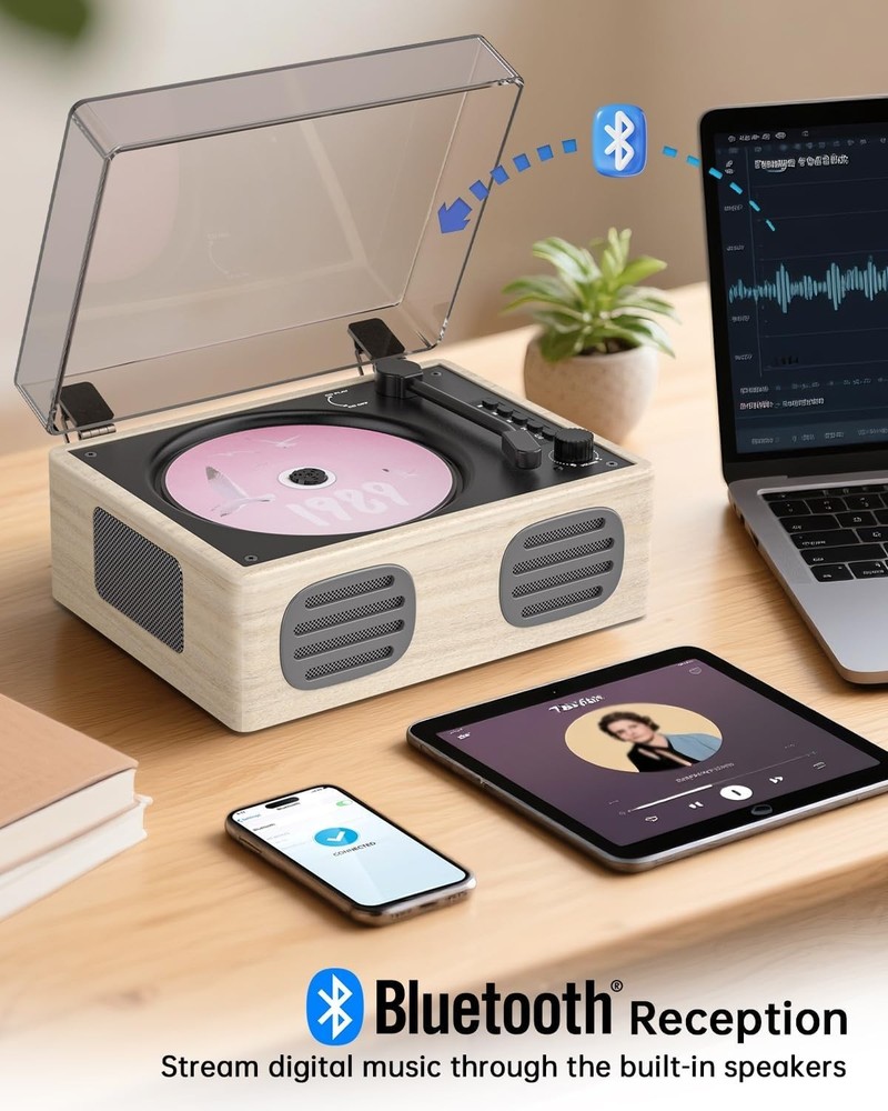 Portable Retro CD Player with Speakers, Bluetooth Input & Output, LED Screen,