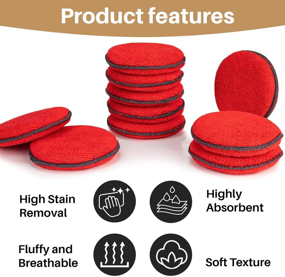 Sukh 12 Pack Microfiber Foam Car Wax Applicator Pad - Red