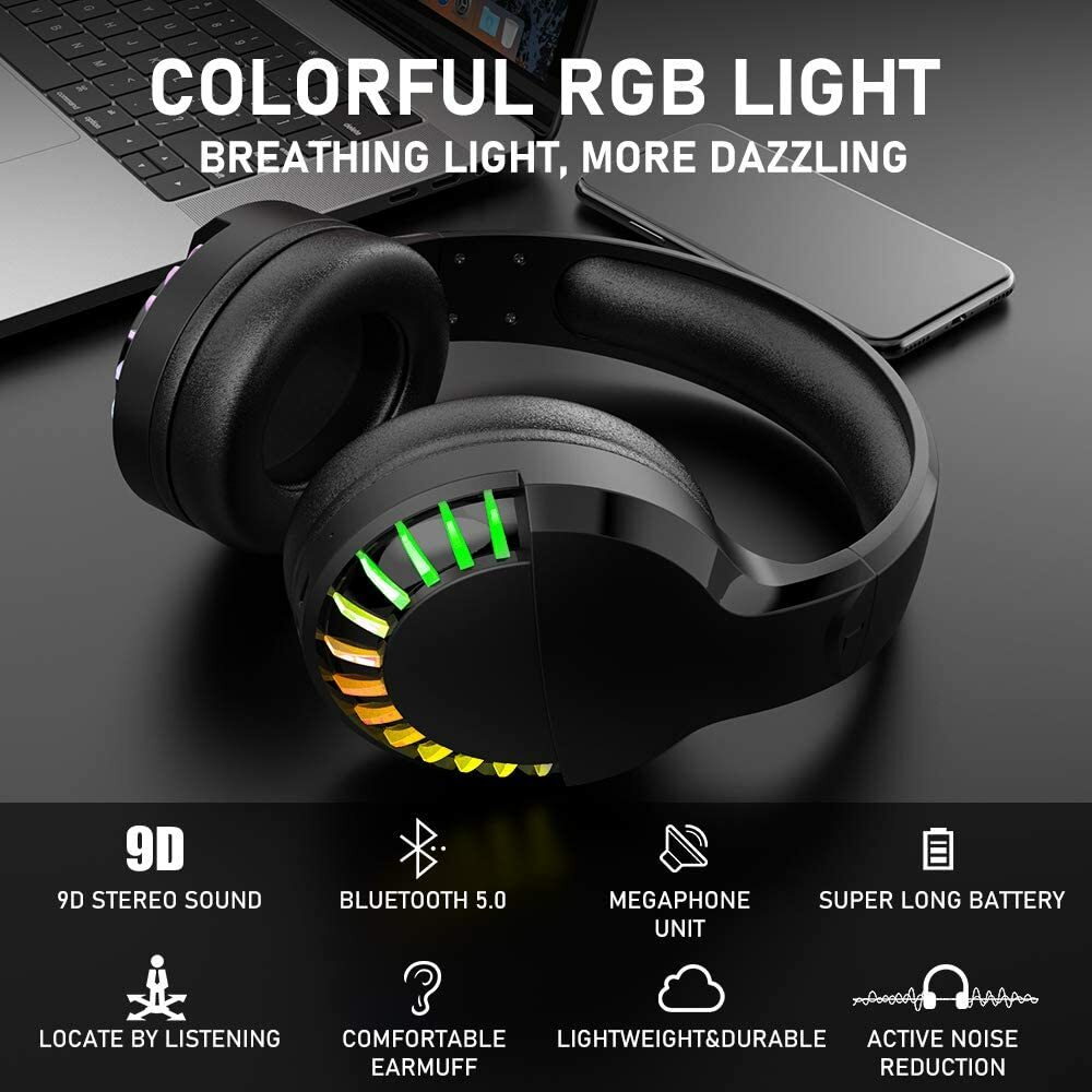 Full size Wireless Gaming Keyboard Mouse and Bluetooth Headset Set RGB Light PC