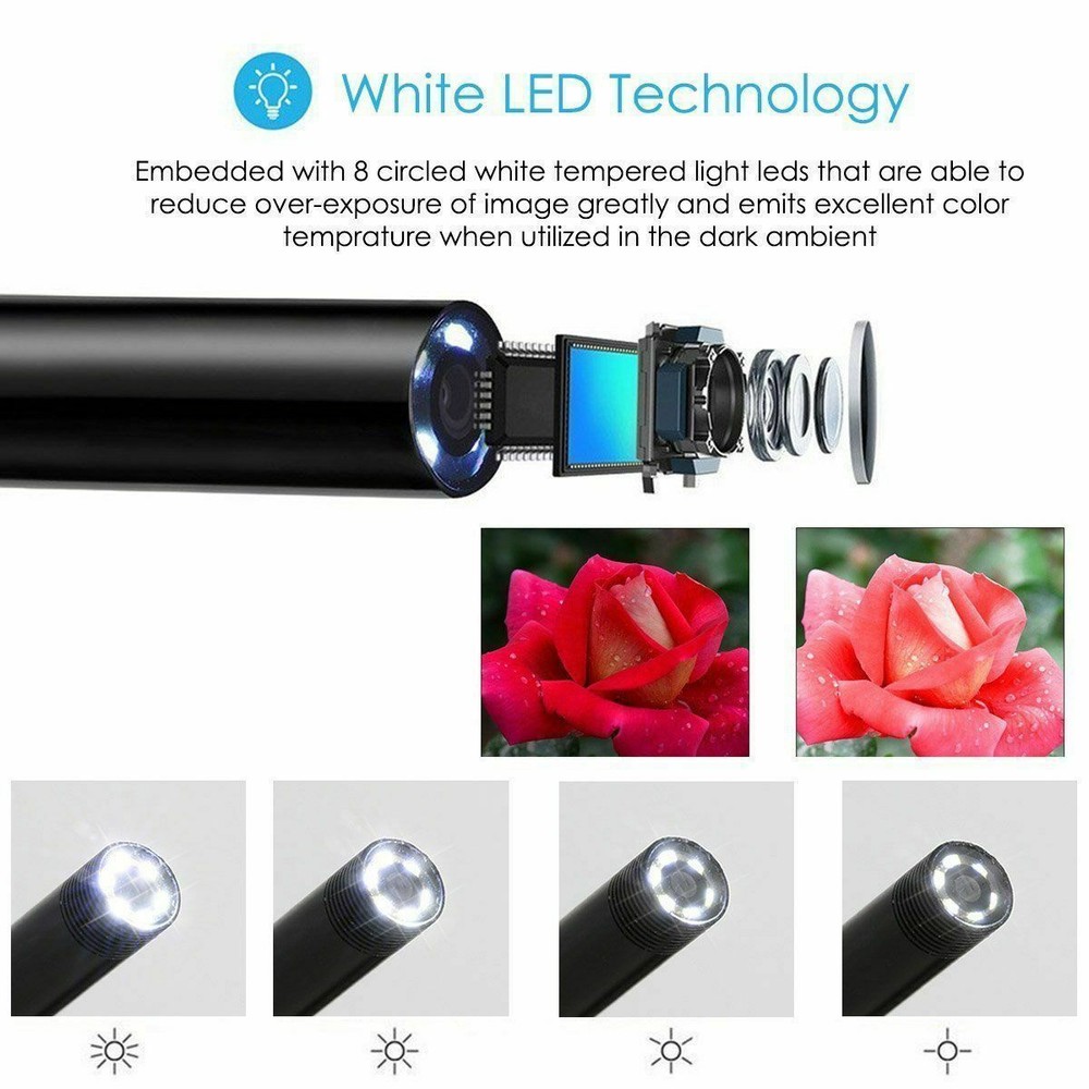 16.4FT Endoscope 7mm Borescope Inspection USB Camera Snake For Android PC Type-c