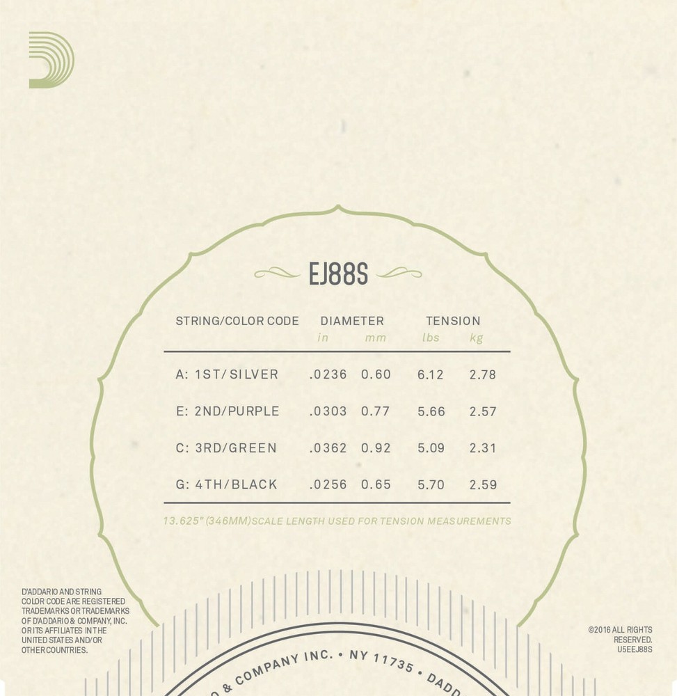 D'Addario EJ88S Nyltech Ukulele Soprano Uke G-C-E-A tuning
