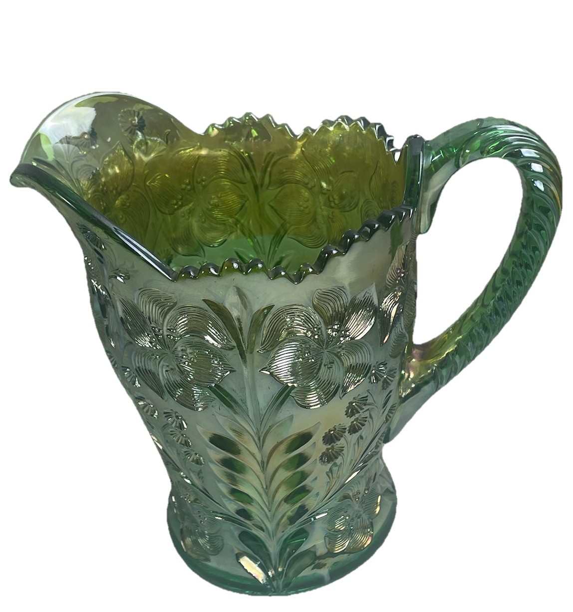 RARE IMPERIAL GREEN CARNIVAL GLASS TIGER LILY PATTERN 5 PC WATER SET