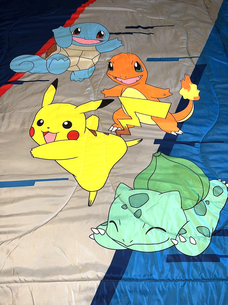 Pokemon Twin Size Comforter & Sheet Set Reversible 5 PCS Pickachu Small Flaws