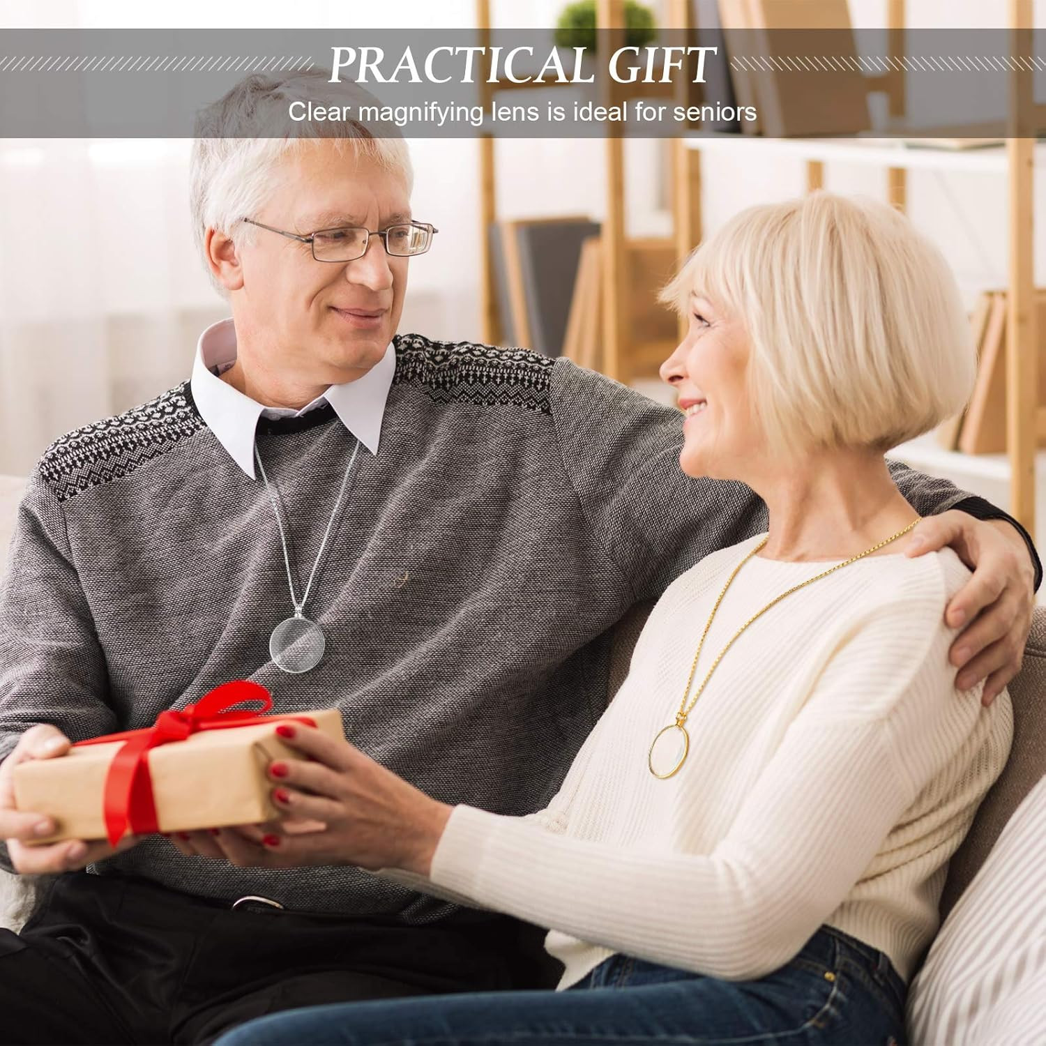 rOund Magnifying Glass Pendant magnifier Reader Necklace SILVER Chain 5x Loupe