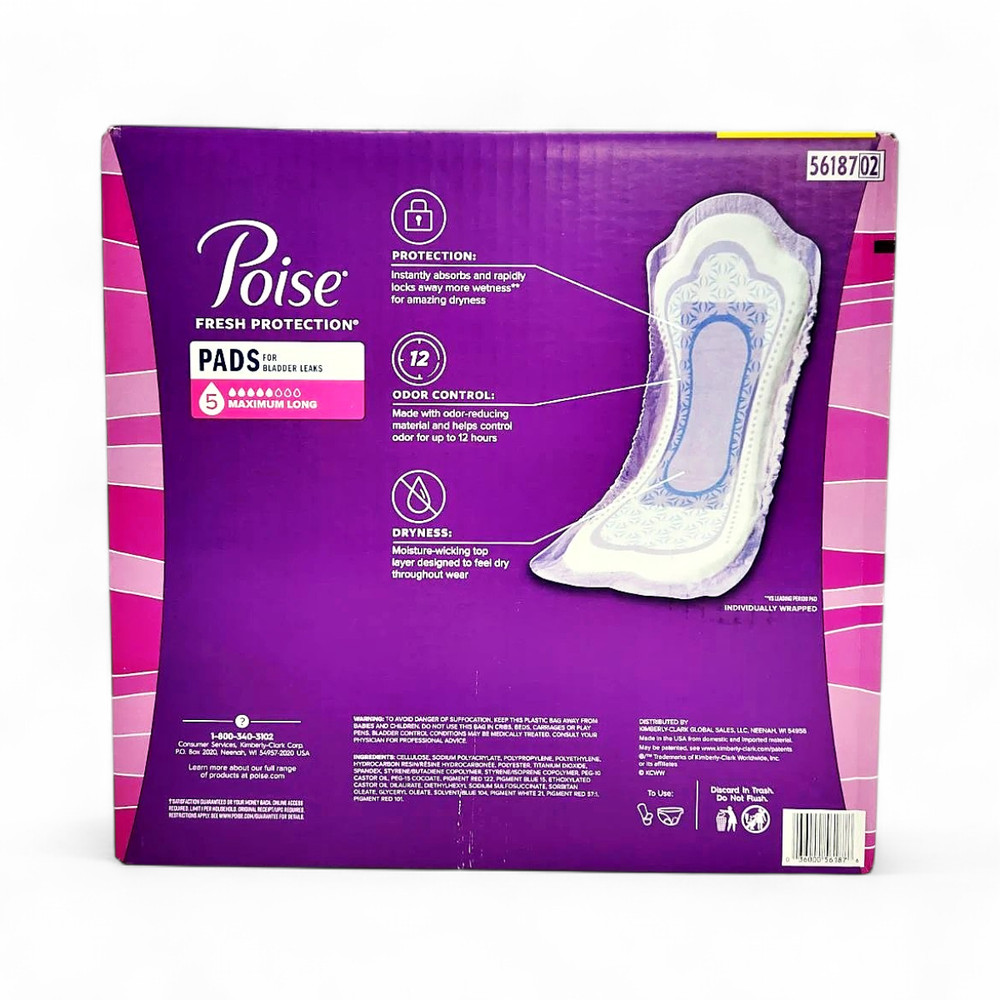 Poise Postpartum Incontinence Pads, 5 Drop Max Absorbency - 128 Count