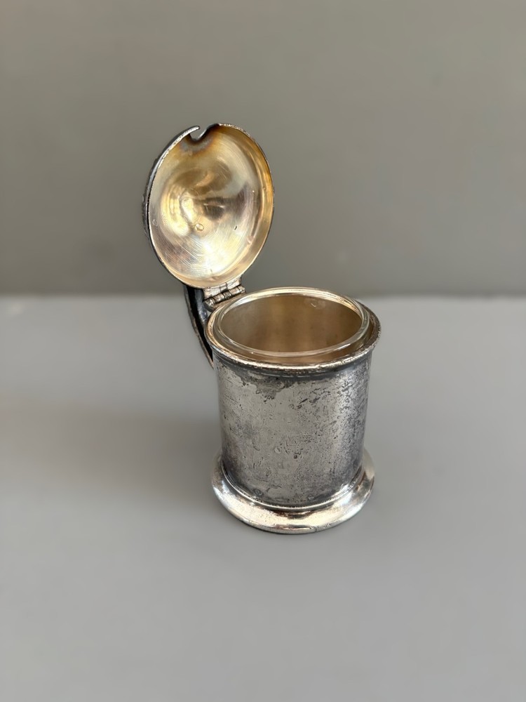 Silver Plated Condiment / Mustard Pot with Glass Insert