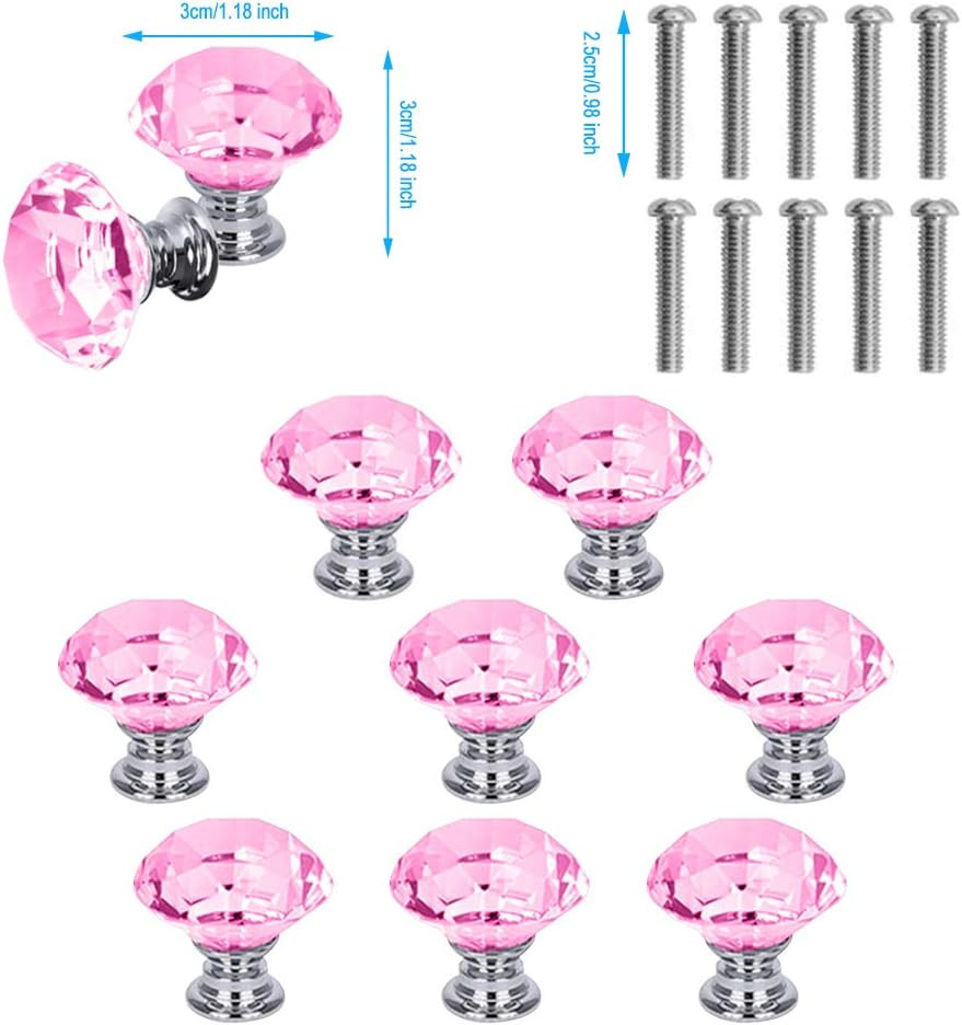 Crystal Glass Cabinet Knobs, 30Mm Diamond Shape Drawer Pulls Handles, White Clea