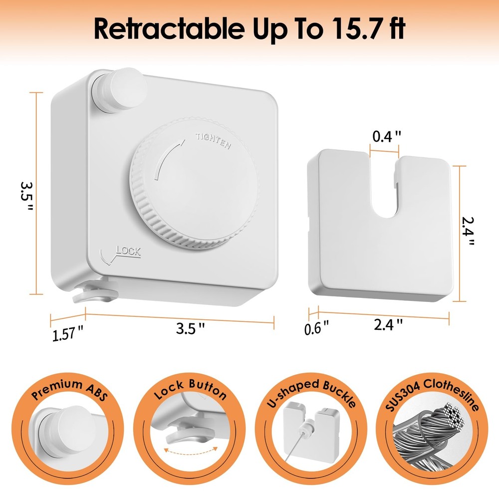 Yejay Retractable Clothesline Indoor, Non-Sagging Clothes Line Square, White