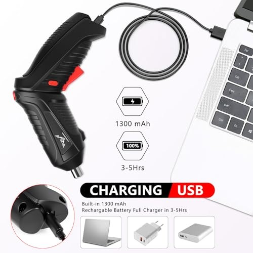 Power Screwdriver Cordless, Screwdriver Bits Set Rechargeable, 47PCS Black