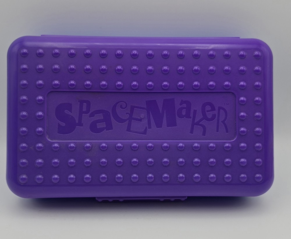 Vintage SpaceMaker Plastic Pencil Box Storage Case Purple & Blue 90s