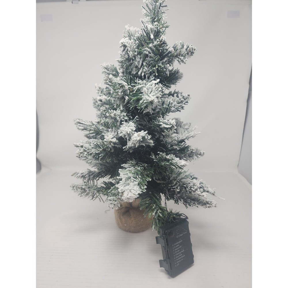 Mini Snow Flocked Christmas Tree with LED Lights Burlap Base