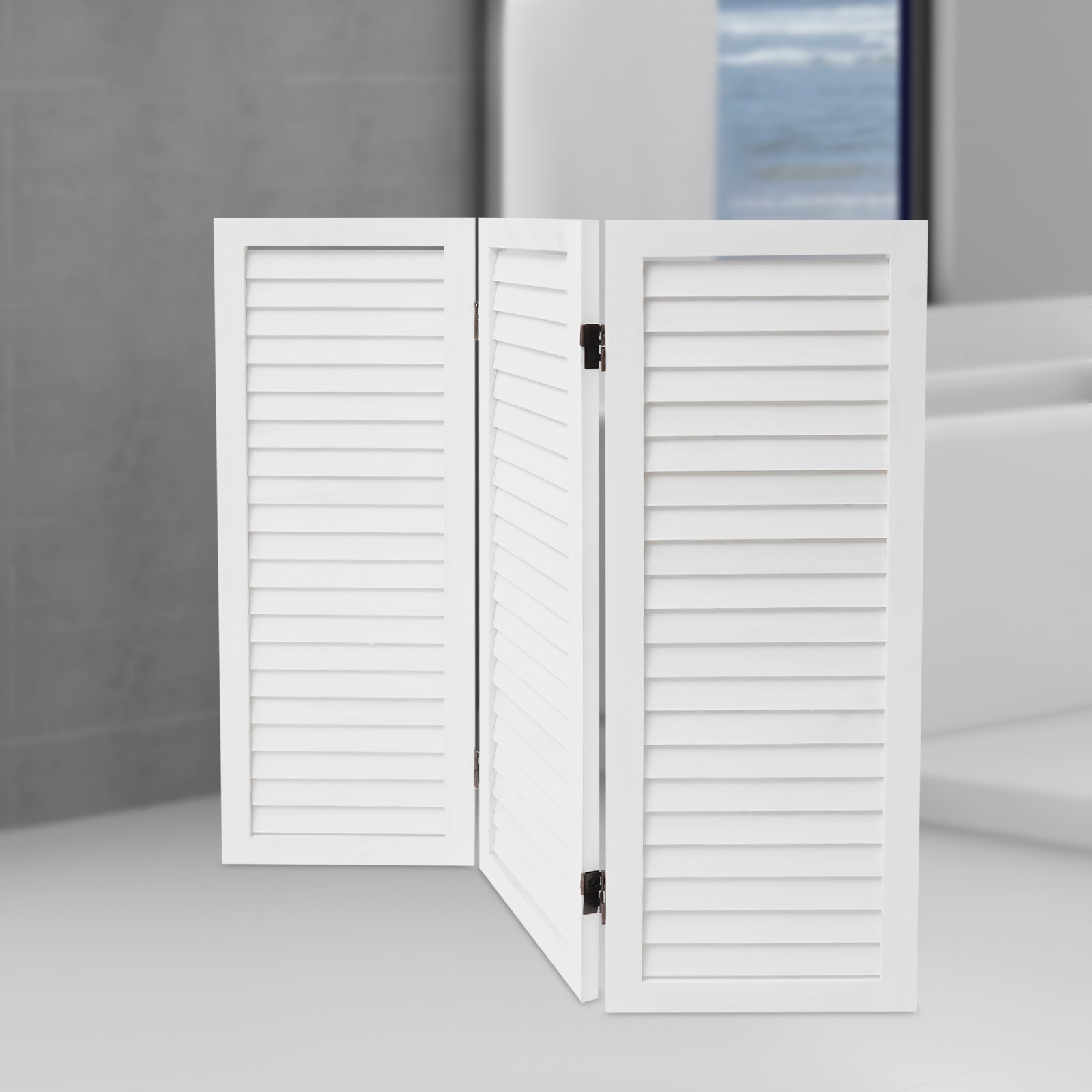 3-Panel Folding Room Divider Indoor Wooden Wall Separation Privacy Screen White