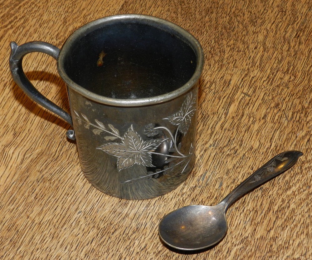 LOVELY ANTIQUE/VINTAGE JAMES W TUFTS BOSTON QUADRUPLE SILVER PLATE CUP & SPOON!!