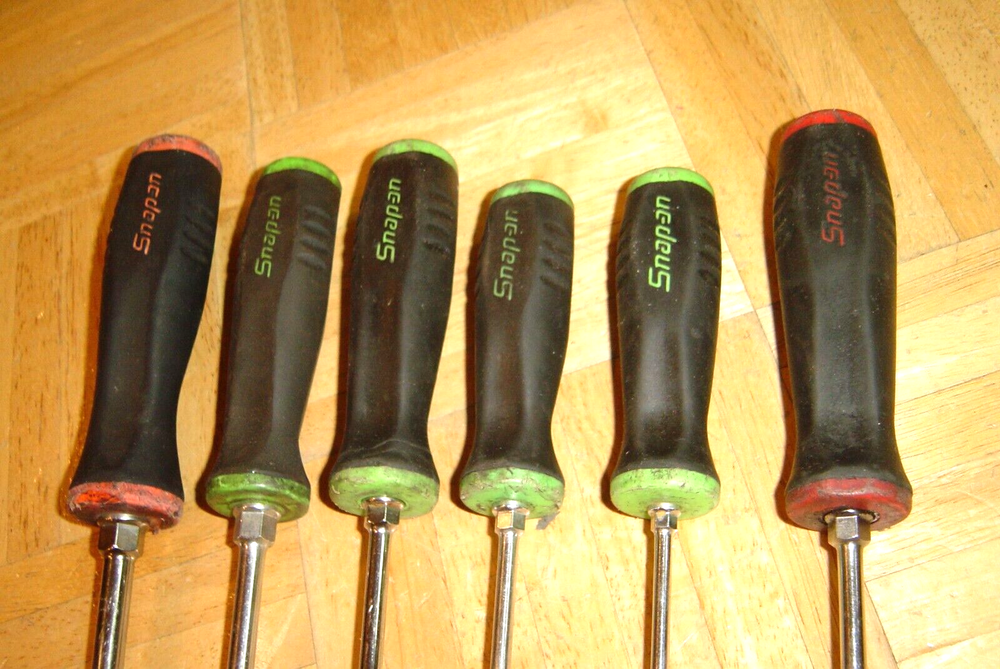 SNAP-ON TOOLS 6 PIECE GREEN & ORANGE SOFT GRIP HANDLE SCREWDRIVER SET