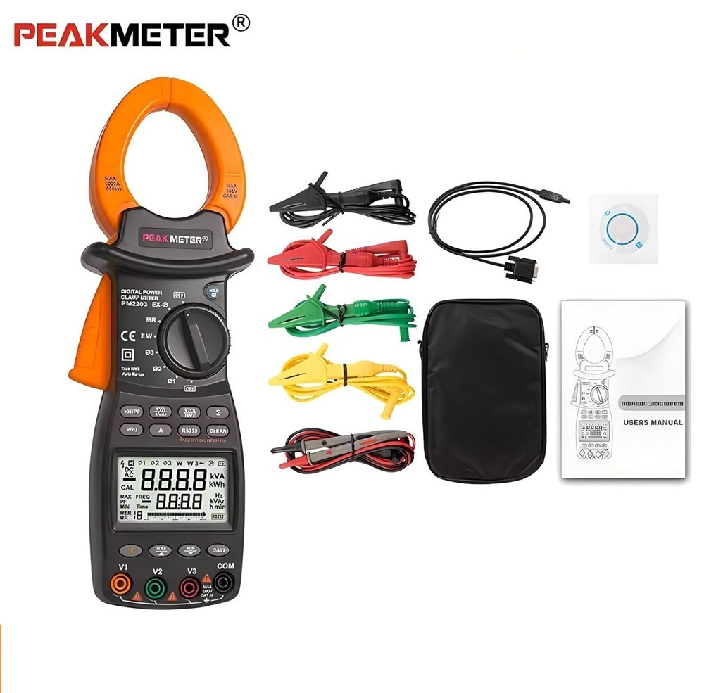Digital 3-Phase TRMS Harmonic Power Clamp Meter Harmonic Power Tester RS232 PC