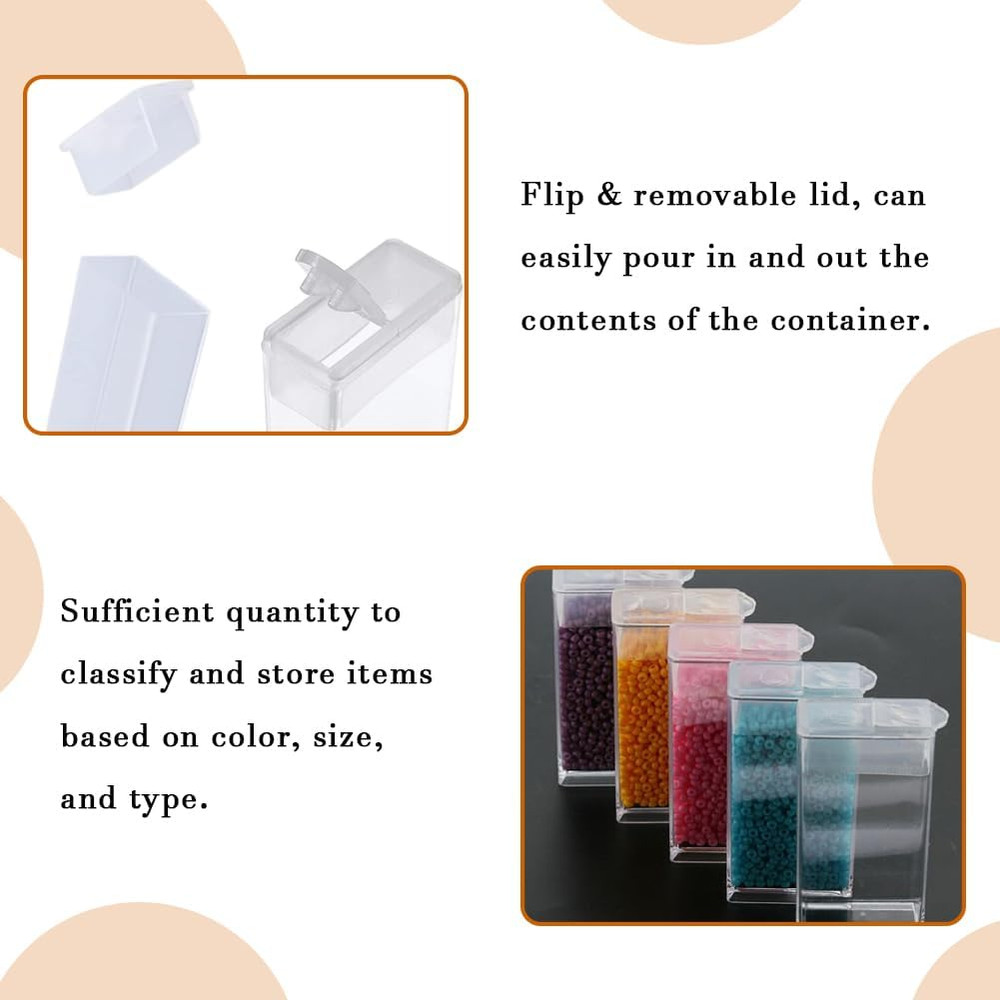 100 Pcs Plastic Flip Top Seed Bead Small Storage Containers 2x1 Rectangle Clear