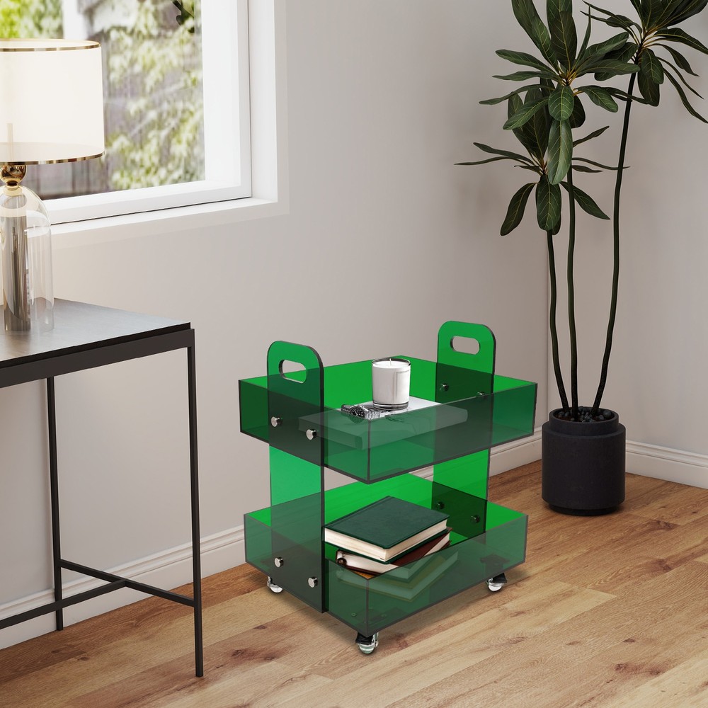 Modern Bedside Table Acrylic Side Table Free Standing Storage Rack with Wheels