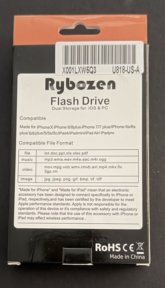 Rybozen 32GB Flash Drive - Dual Storage for iOS & PC