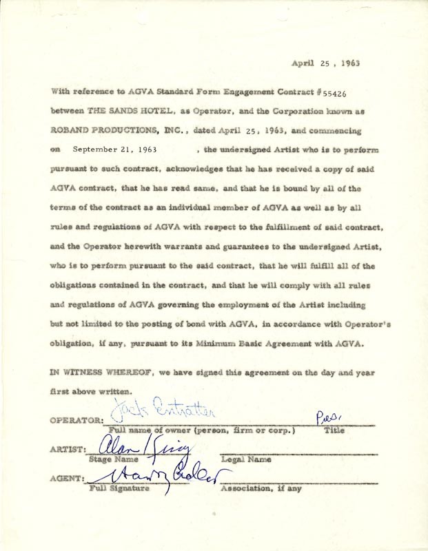 ALAN KING - DOCUMENT SIGNED 04/25/1963