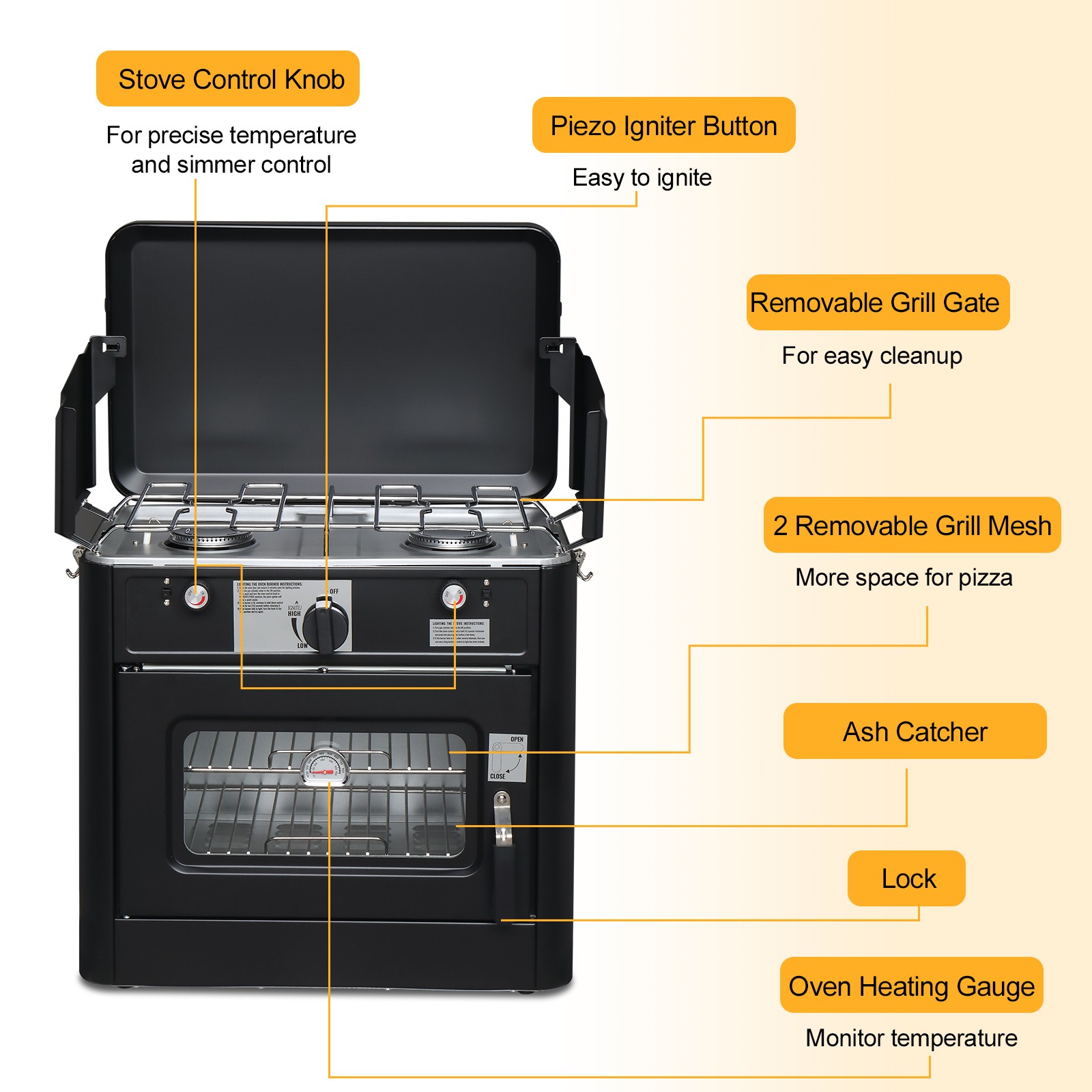 Outdoor Propane Oven Portable Camping Stove with Piezo Lgniter with Wind Panel