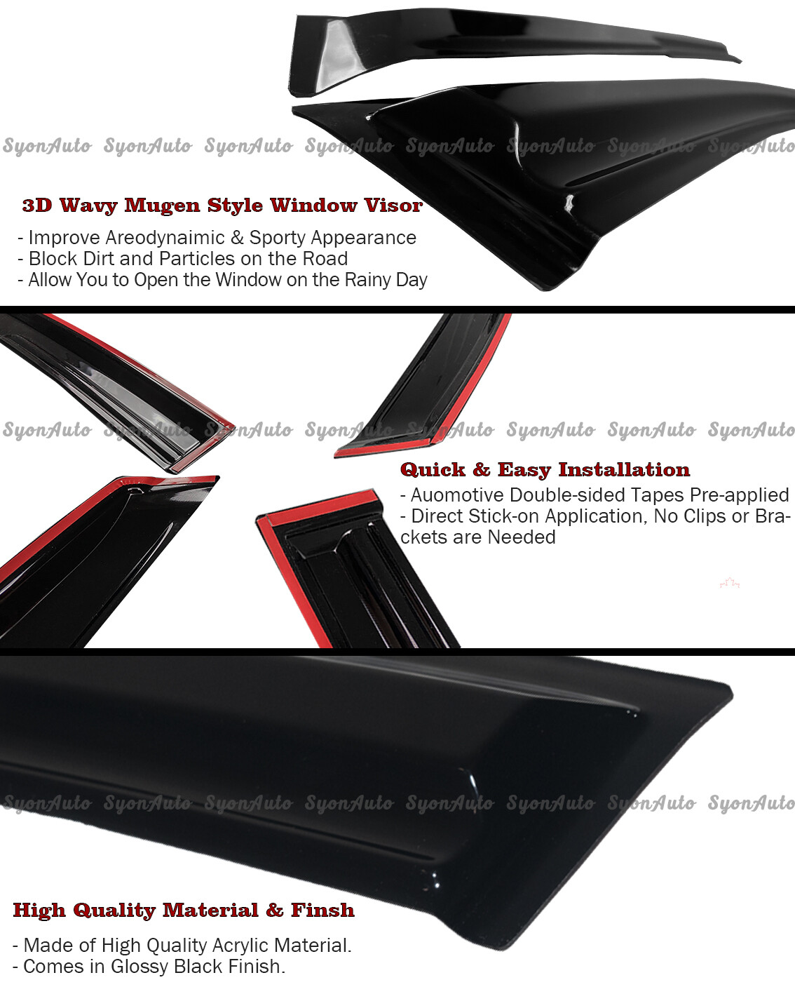 FITS 2012-2019 VW PASSAT 3D WAVY MUGEN STYLE WINDOW VISOR RAIN GUARD DEFLECTOR