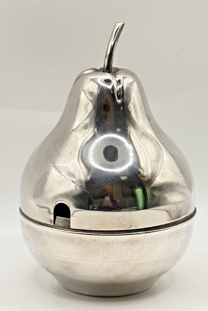 De Uberti Pear Lidded Silverplate Condiment Dish Server 6" VTG 1960s MCM