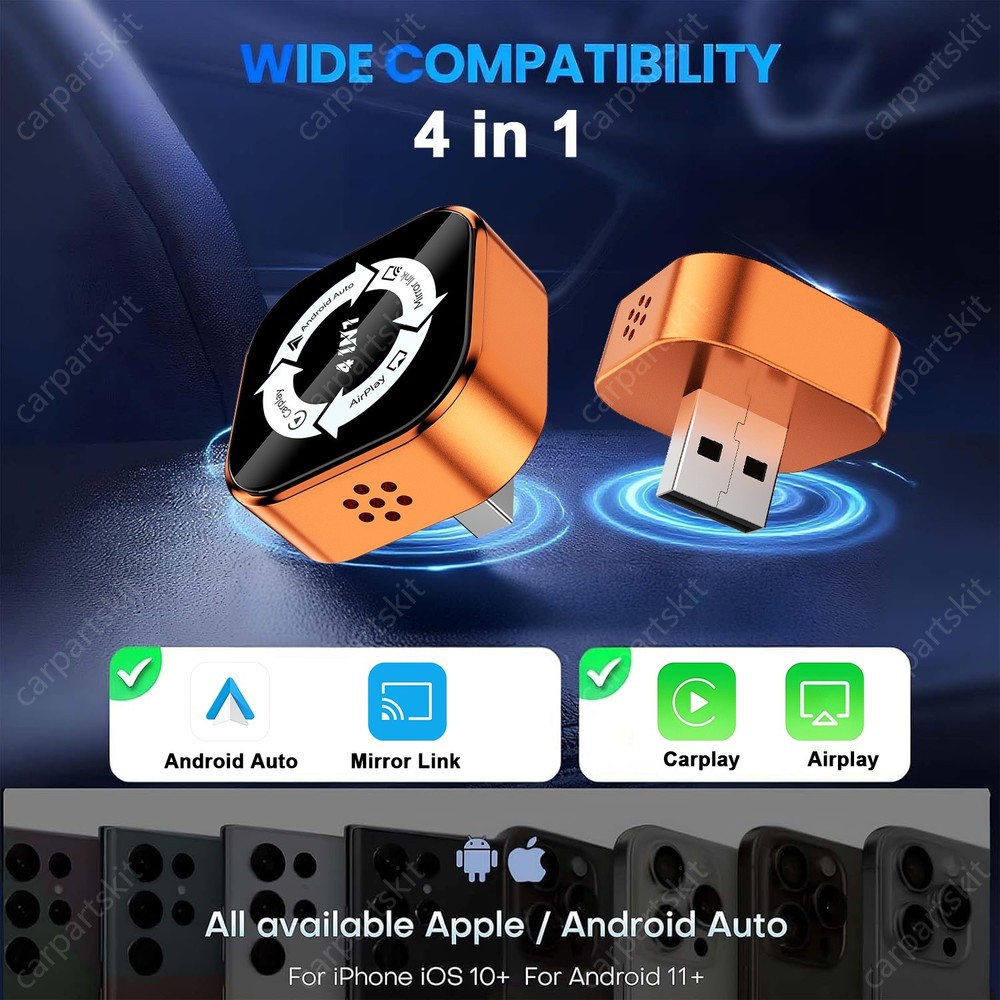 4-in-1 Wireless CarPlay Android Auto Adapter - Screen Mirror Link AirPlay