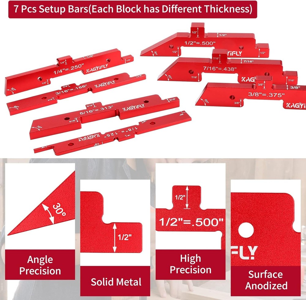 Router Table Setup Bars, 7pcs Aluminum Precision Setup Blocks Height Gauge Set