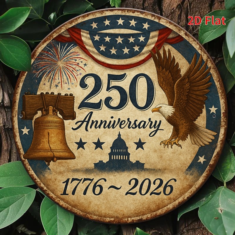 USA 250th Anniversary Metal Sign 1776-2026 Patriotic Bell & Eagle Wall Decor