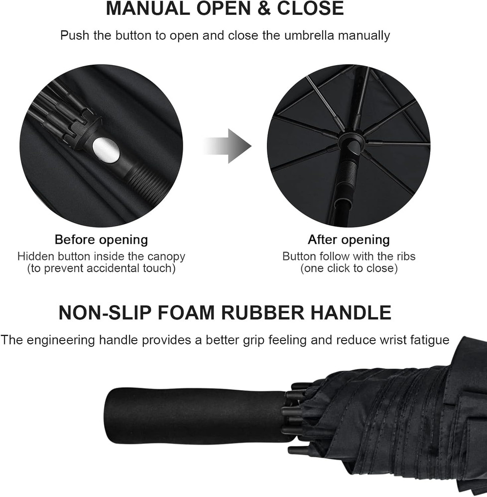 80 Inch Oversize Golf Umbrella Double Canopy Vented Windproof Heavy Duty