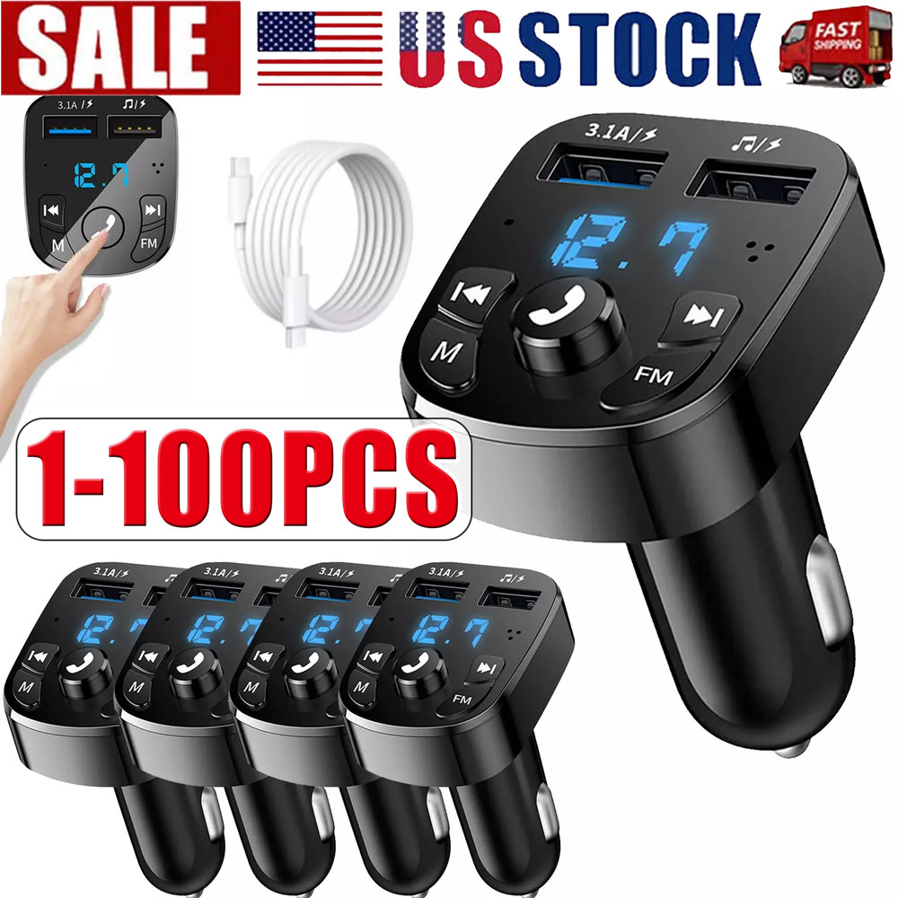 Bluetooth 5.0 Car Wireless FM Transmitter Adapter 2USB PD Charger Hands-Free Lot