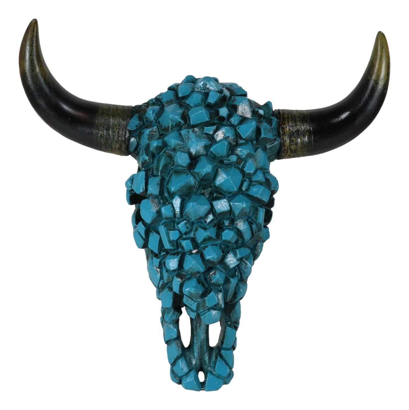 Southwest Steer Bison Bull Cow Skull With Mosaic Turquoise Rocks Wall Decor