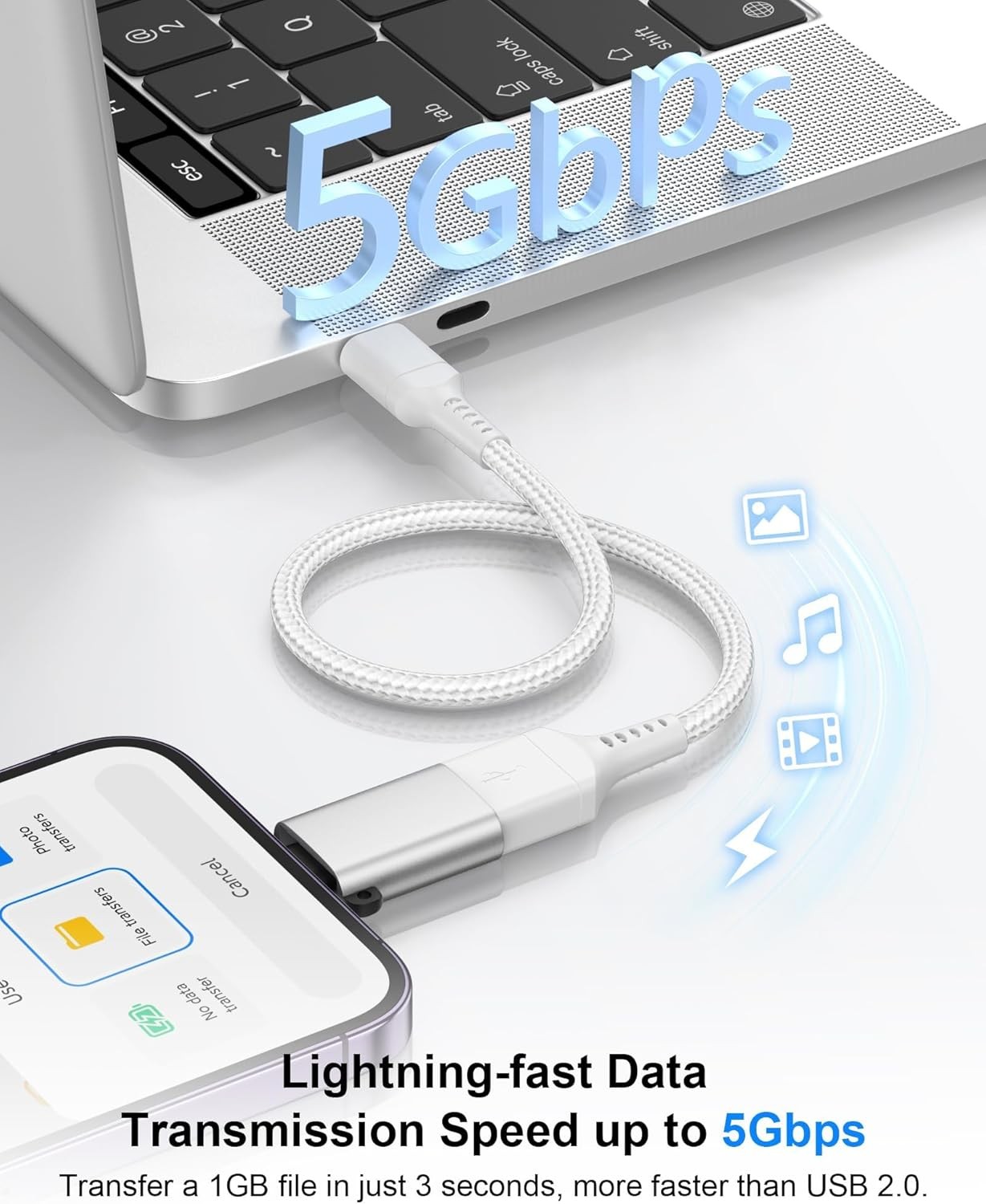 2 Pack Lightning to USB 3.0 OTG Adapter for iPhone 14 13 12 11 iPad Flash Drive