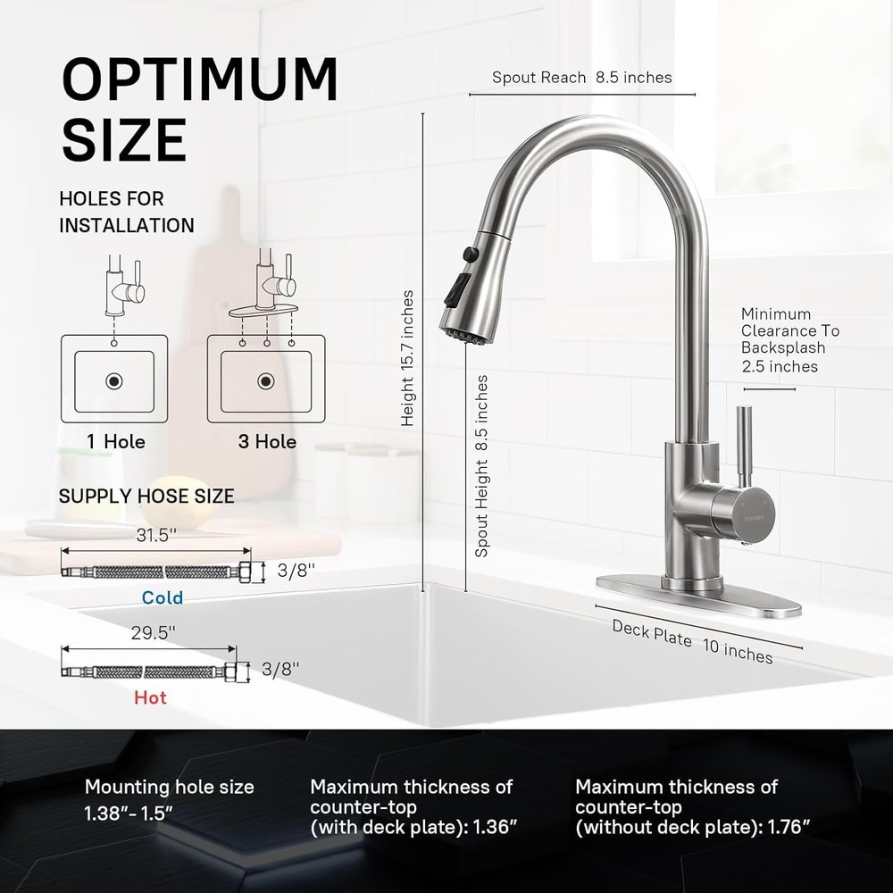 WEWE Single Handle High Arc Brushed Nickel Pull 15.7 Inches,