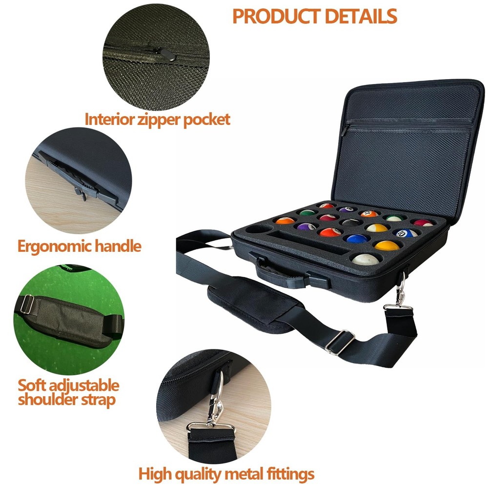 UISKOOPW Pool Balls Carrying Case, Hard Billiard Case with Rectangle, Black