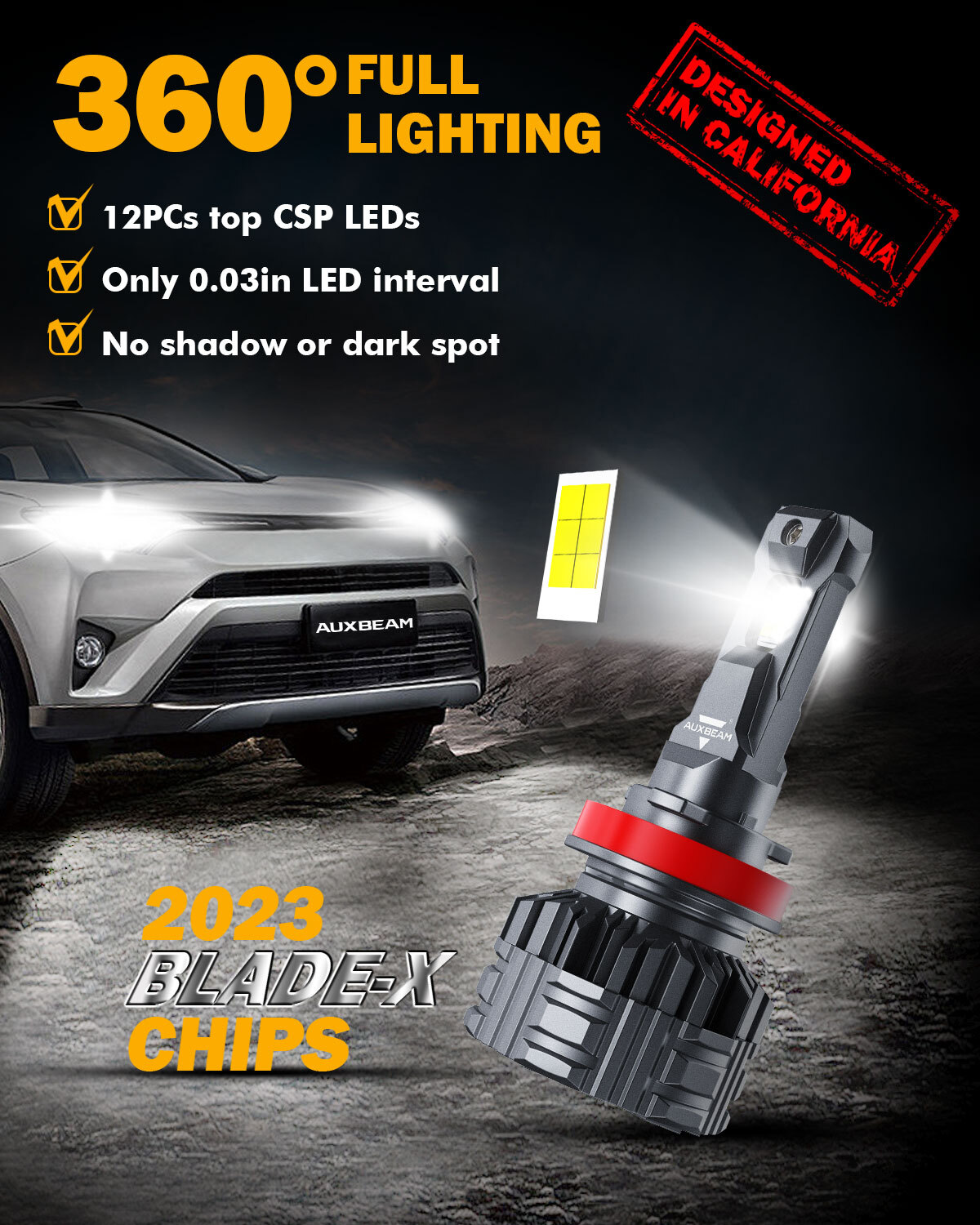 AUXBEAM H11 LED Headlight Bulbs Kit High or Low Beam Super White Bright+CANBUS