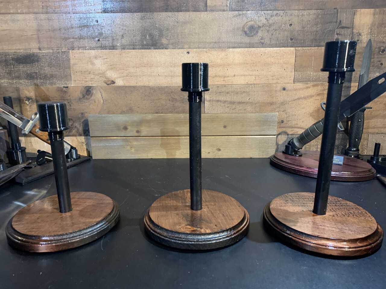 OWC-I-C Helmet Stands w/ height & Finish options, Lg & Sm dia. Tops &"Lift Kit"