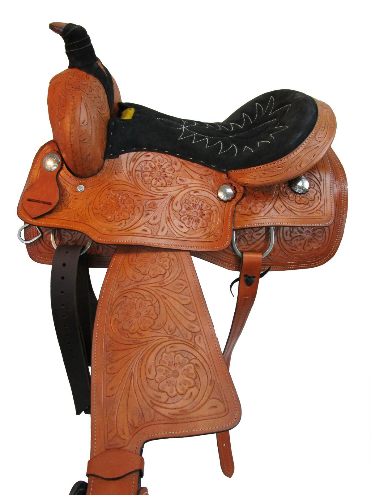 USED COWBOY WESTERN ROPING SADDLE HORSE RANCH FLORAL TOOLED LEATHER 15 16 17 18