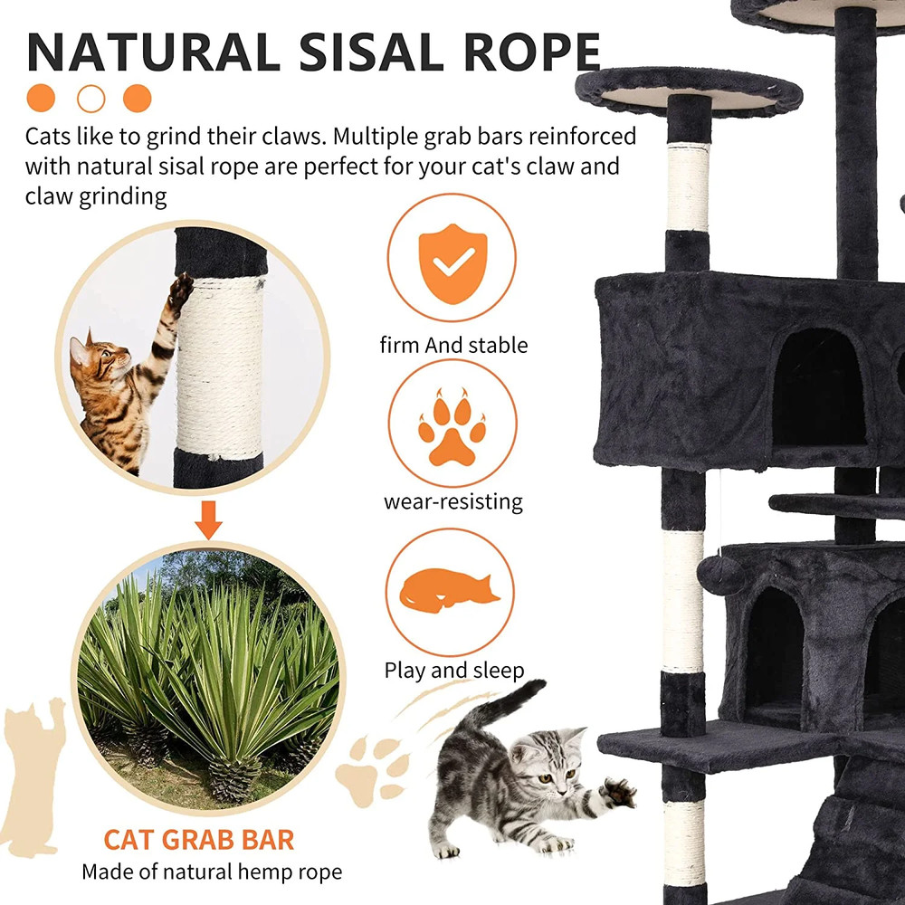 54in Cat Tree Tower with Scratching Posts • Dark Gray • Multi-Level Cat Condo •