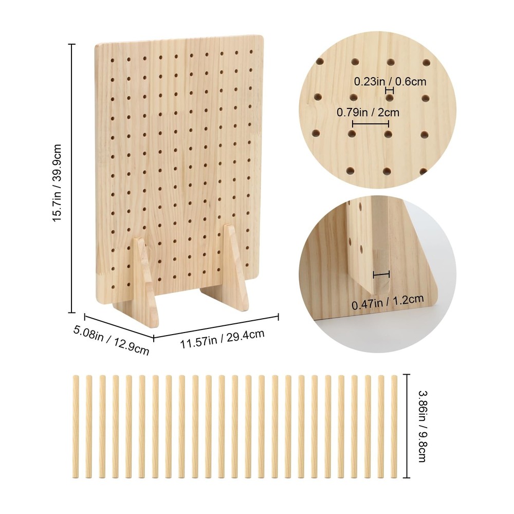 Rectangle Pegboard Display Stand with 25 Pcs Dowel Rods, Pegboard Rack, Keych...