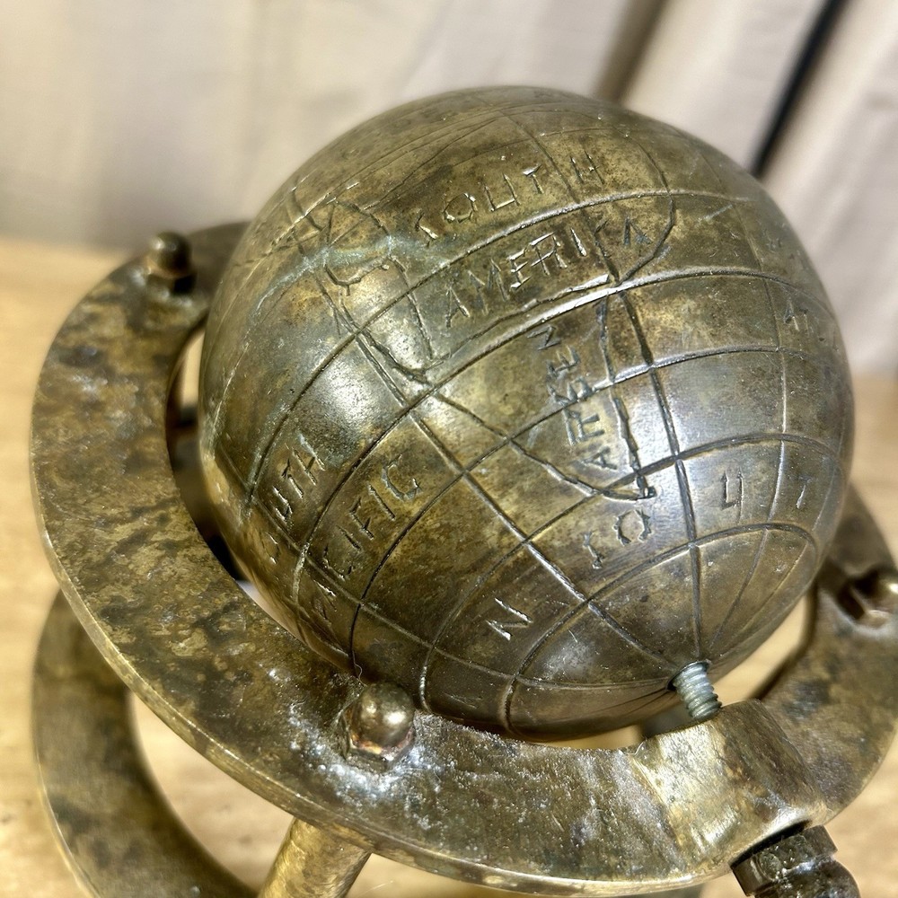 Table Globe Etched Old World Style Vintage Solid Brass Desk Office Study - 7 x 8