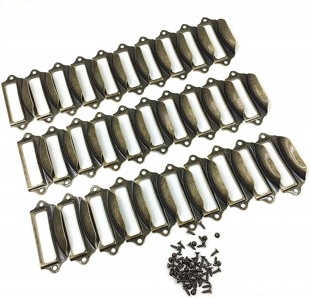 Office Library File Drawer Tag Frame Label Holder Pull Handle 30Pcs (Brass)