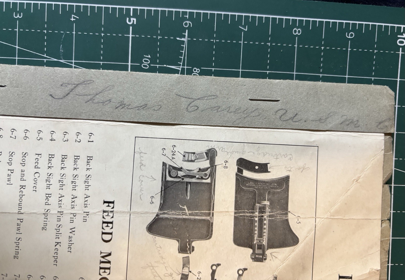 WW1 USMC Rare Lewis Machine Gun Parts Booklet (Named)