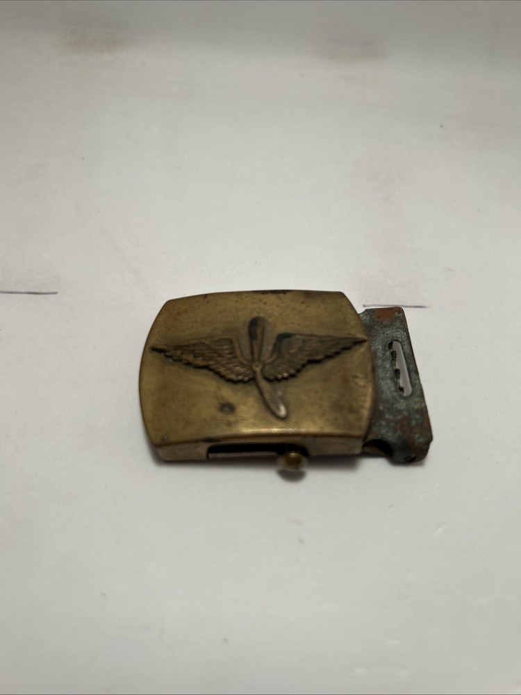 WW2 Original Solid Brass Wings & Propeller Belt Buckle USAAC