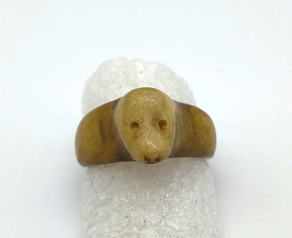 Antique 19th C. Inuit Eskimo Carved Seal Head Finger Ring