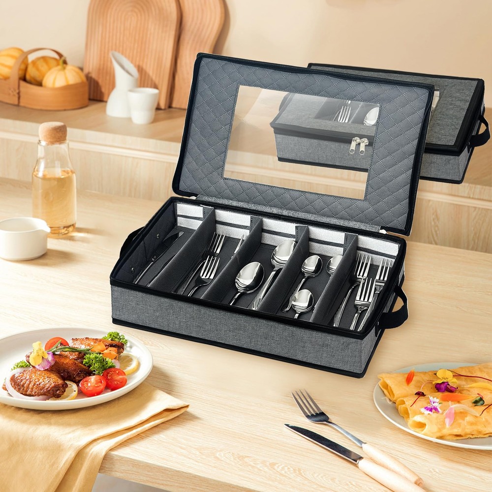 VERONLY 2 Pack Flatware Utensil Storage - Sturdy Silverware Storage Box with Div