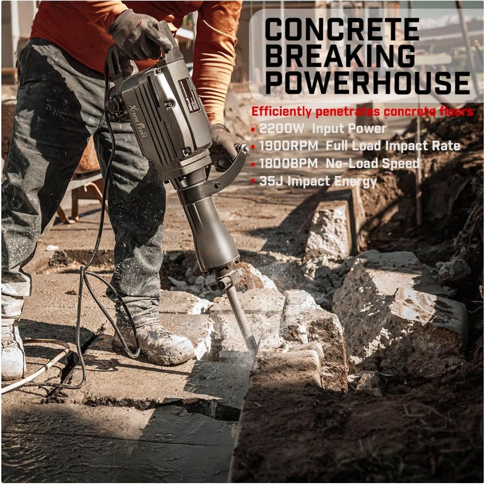2200W Electric Jack Hammer with 2 Chisel Bits