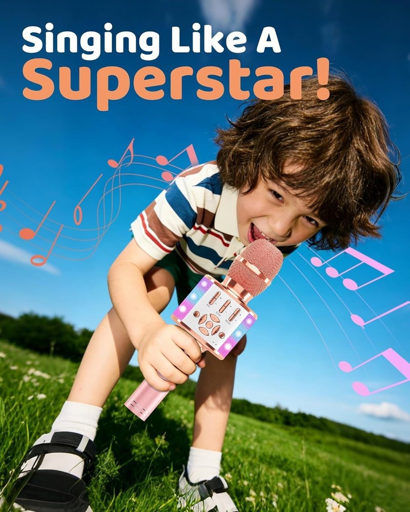 Bluetooth Karaoke Microphone with LED Lights