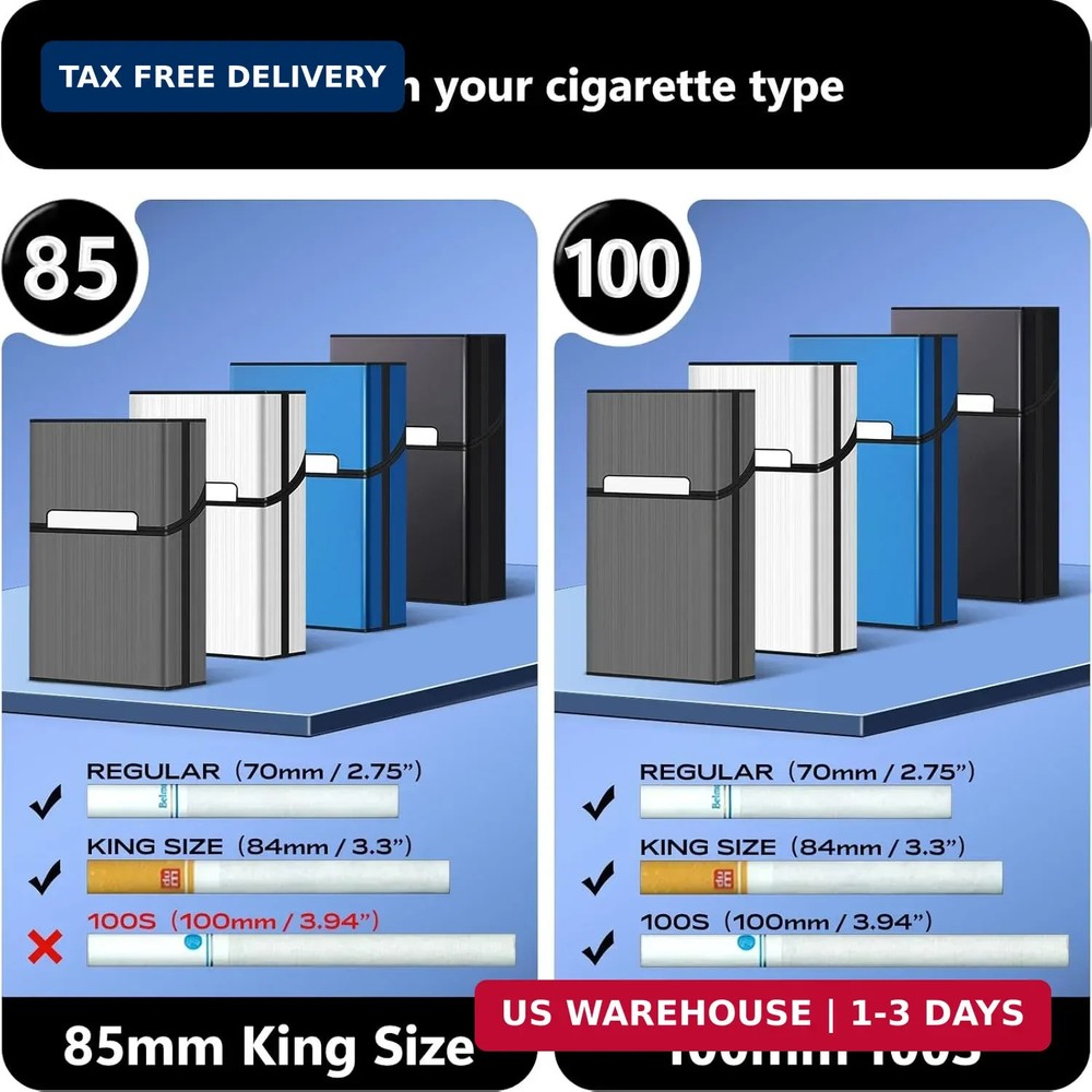 Cigarette Case (4 Pack), Magnetic Switch 20pcs Cigarette Holder Case 100mm