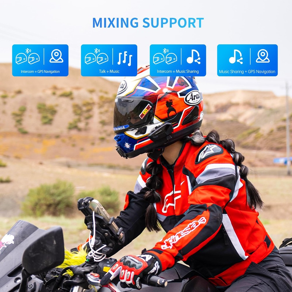 FreedConn FX Plus Motorcycle Helmet Bluetooth Headset, Auto-Join Mesh Black